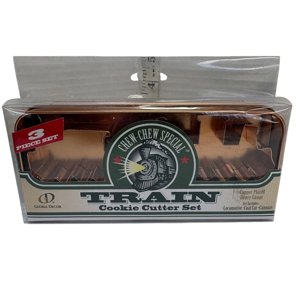 Global Decor Chew-Chew Special Train Cookie Cutter Set Copper Plated 3pc Vintage